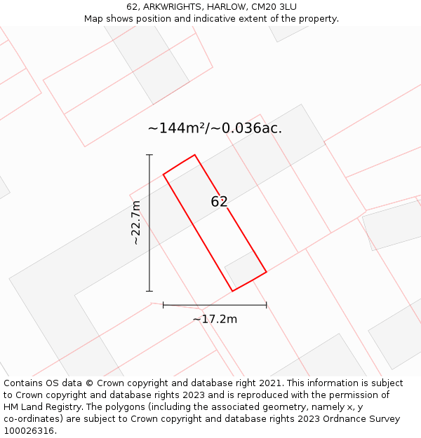 62, ARKWRIGHTS, HARLOW, CM20 3LU: Plot and title map