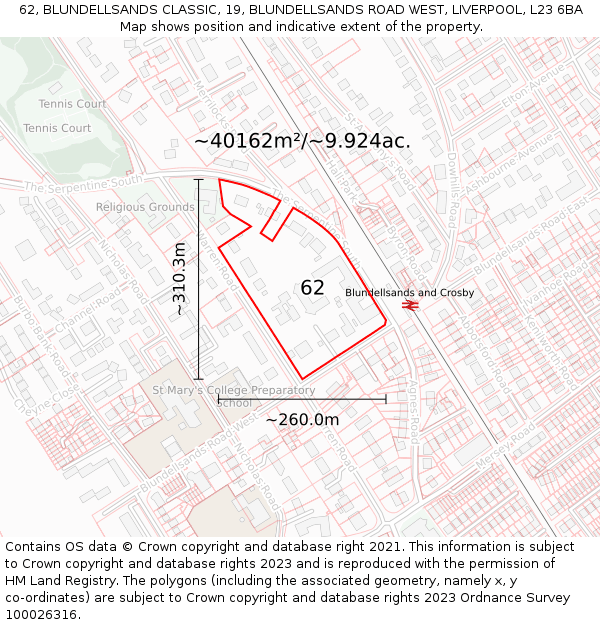 62, BLUNDELLSANDS CLASSIC, 19, BLUNDELLSANDS ROAD WEST, LIVERPOOL, L23 6BA: Plot and title map
