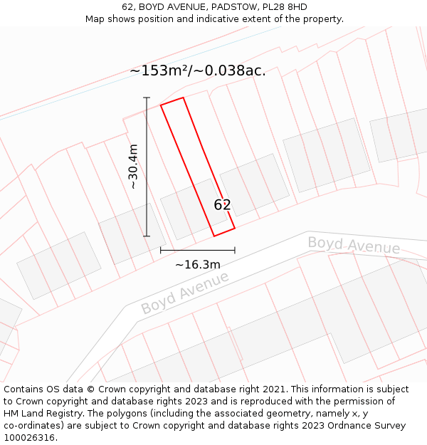 62, BOYD AVENUE, PADSTOW, PL28 8HD: Plot and title map
