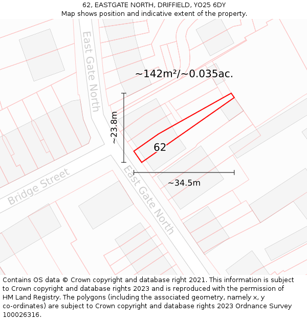 62, EASTGATE NORTH, DRIFFIELD, YO25 6DY: Plot and title map