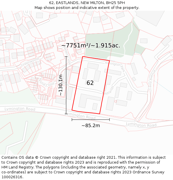 62, EASTLANDS, NEW MILTON, BH25 5PH: Plot and title map