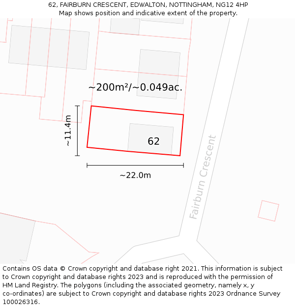 62, FAIRBURN CRESCENT, EDWALTON, NOTTINGHAM, NG12 4HP: Plot and title map