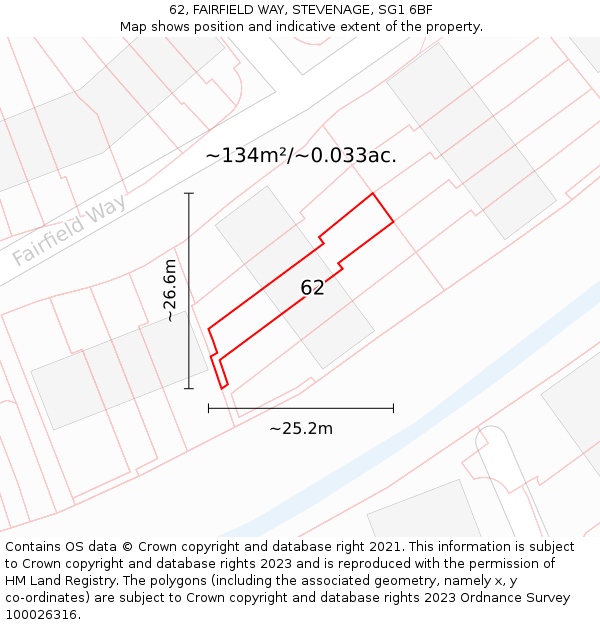 62, FAIRFIELD WAY, STEVENAGE, SG1 6BF: Plot and title map