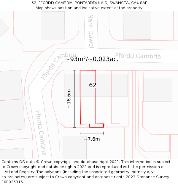 62, FFORDD CAMBRIA, PONTARDDULAIS, SWANSEA, SA4 8AF: Plot and title map