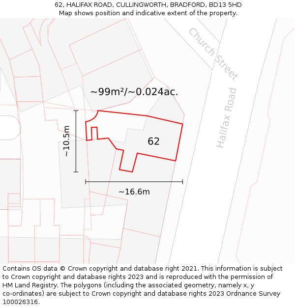 62, HALIFAX ROAD, CULLINGWORTH, BRADFORD, BD13 5HD: Plot and title map