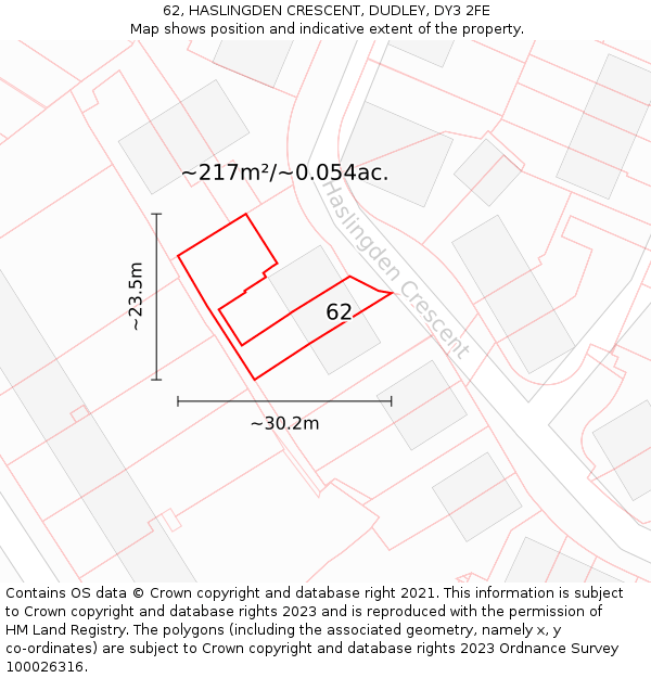 62, HASLINGDEN CRESCENT, DUDLEY, DY3 2FE: Plot and title map