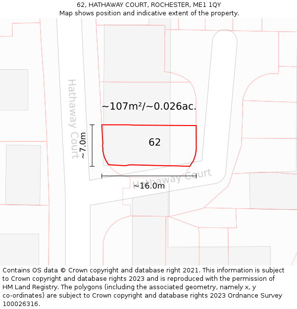 62, HATHAWAY COURT, ROCHESTER, ME1 1QY: Plot and title map