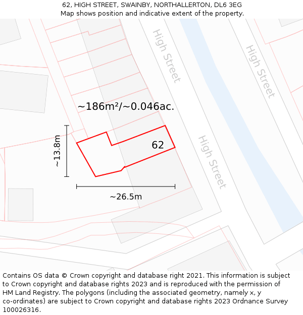 62, HIGH STREET, SWAINBY, NORTHALLERTON, DL6 3EG: Plot and title map