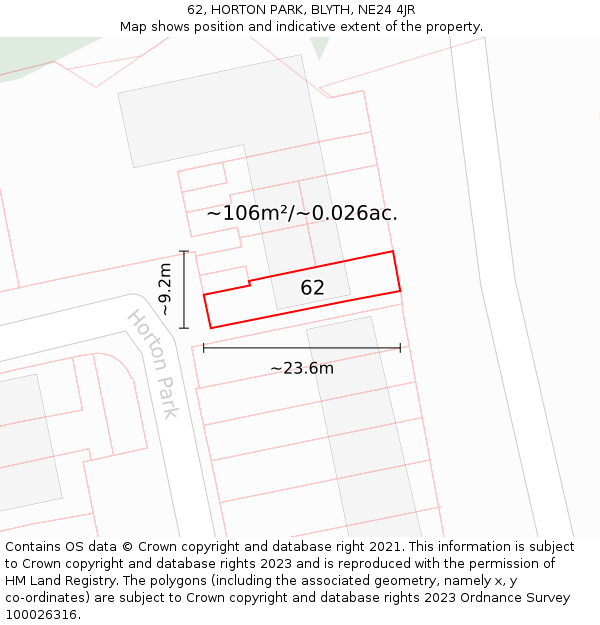 62, HORTON PARK, BLYTH, NE24 4JR: Plot and title map