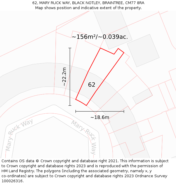 62, MARY RUCK WAY, BLACK NOTLEY, BRAINTREE, CM77 8RA: Plot and title map