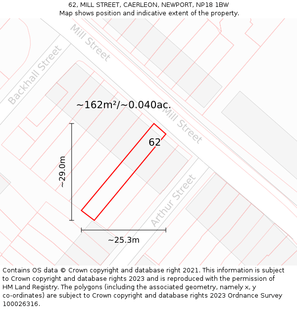 62, MILL STREET, CAERLEON, NEWPORT, NP18 1BW: Plot and title map