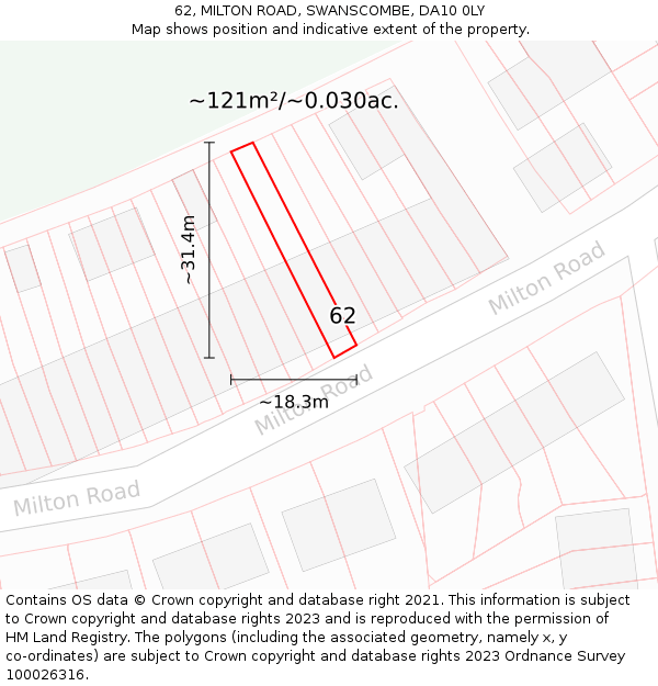 62, MILTON ROAD, SWANSCOMBE, DA10 0LY: Plot and title map