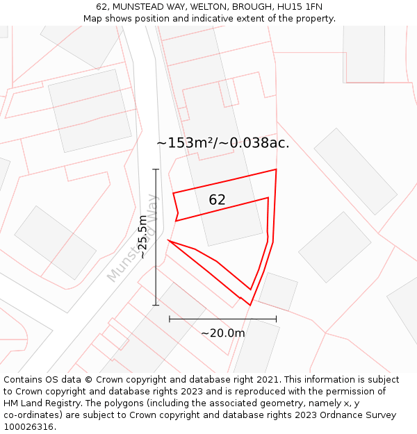 62, MUNSTEAD WAY, WELTON, BROUGH, HU15 1FN: Plot and title map
