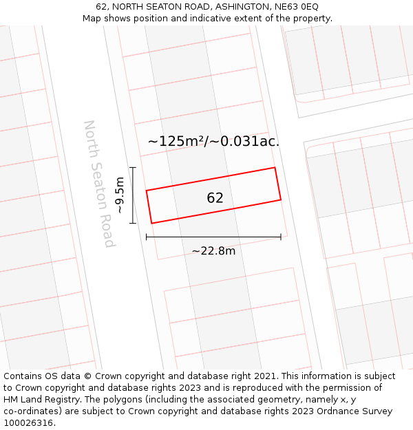 62, NORTH SEATON ROAD, ASHINGTON, NE63 0EQ: Plot and title map