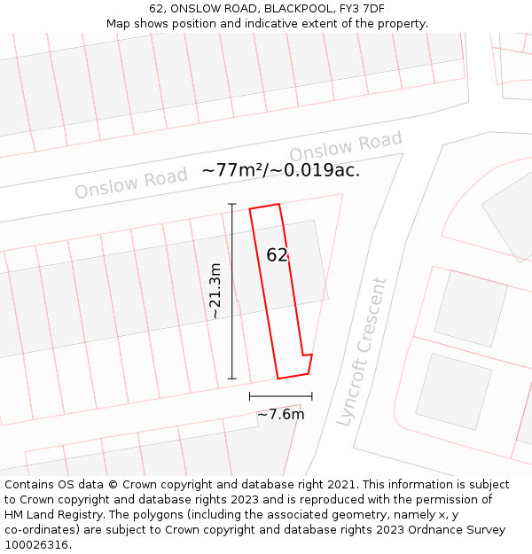 62, ONSLOW ROAD, BLACKPOOL, FY3 7DF: Plot and title map