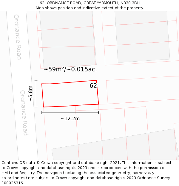 62, ORDNANCE ROAD, GREAT YARMOUTH, NR30 3DH: Plot and title map