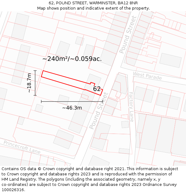 62, POUND STREET, WARMINSTER, BA12 8NR: Plot and title map