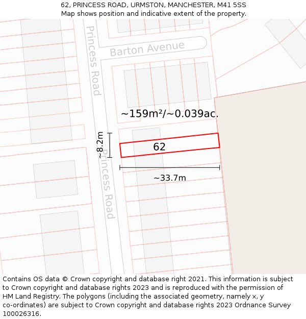 62, PRINCESS ROAD, URMSTON, MANCHESTER, M41 5SS: Plot and title map