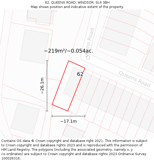 62, QUEENS ROAD, WINDSOR, SL4 3BH: Plot and title map