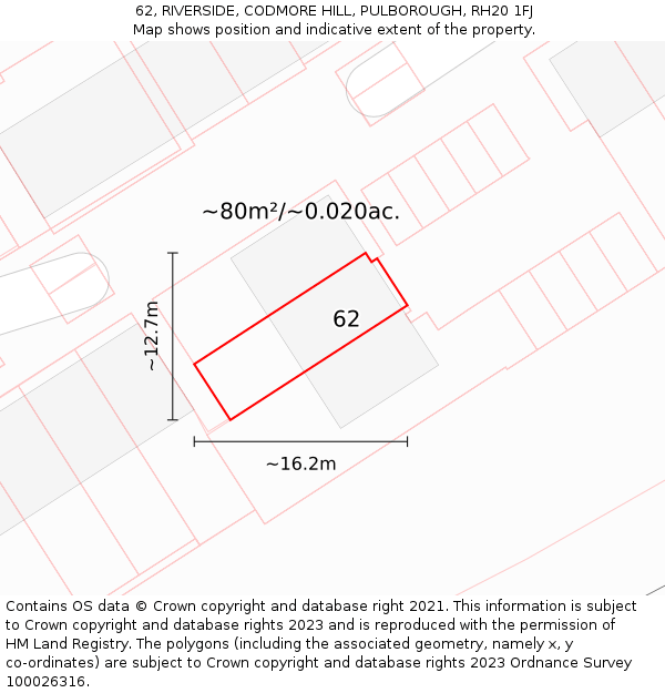62, RIVERSIDE, CODMORE HILL, PULBOROUGH, RH20 1FJ: Plot and title map