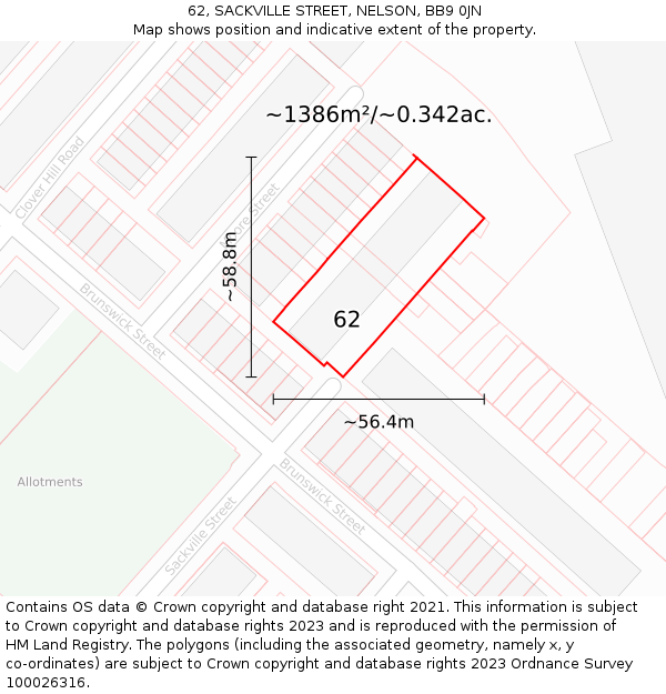 62, SACKVILLE STREET, NELSON, BB9 0JN: Plot and title map