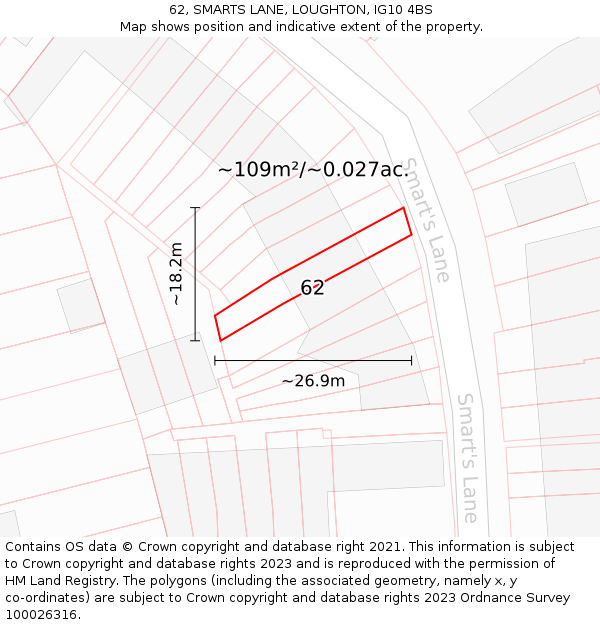 62, SMARTS LANE, LOUGHTON, IG10 4BS: Plot and title map