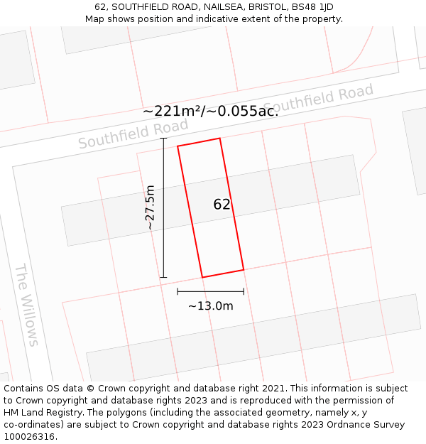 62, SOUTHFIELD ROAD, NAILSEA, BRISTOL, BS48 1JD: Plot and title map
