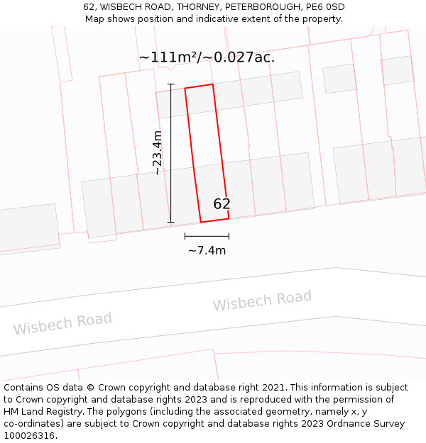 62, WISBECH ROAD, THORNEY, PETERBOROUGH, PE6 0SD: Plot and title map