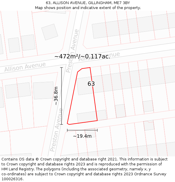 63, ALLISON AVENUE, GILLINGHAM, ME7 3BY: Plot and title map
