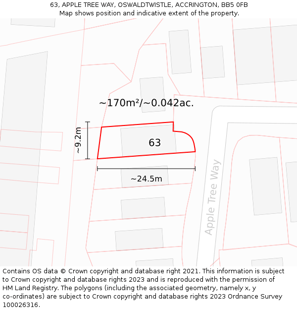 63, APPLE TREE WAY, OSWALDTWISTLE, ACCRINGTON, BB5 0FB: Plot and title map