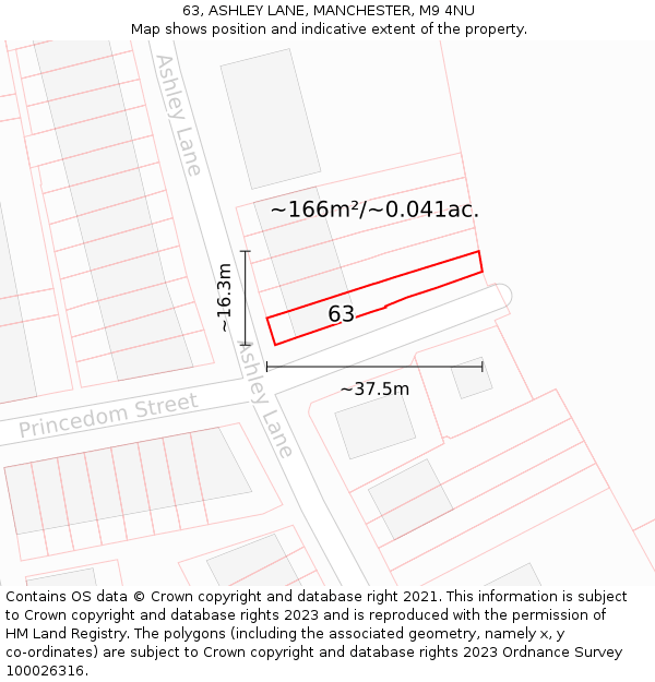 63, ASHLEY LANE, MANCHESTER, M9 4NU: Plot and title map