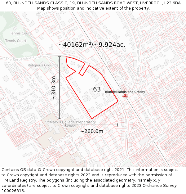 63, BLUNDELLSANDS CLASSIC, 19, BLUNDELLSANDS ROAD WEST, LIVERPOOL, L23 6BA: Plot and title map
