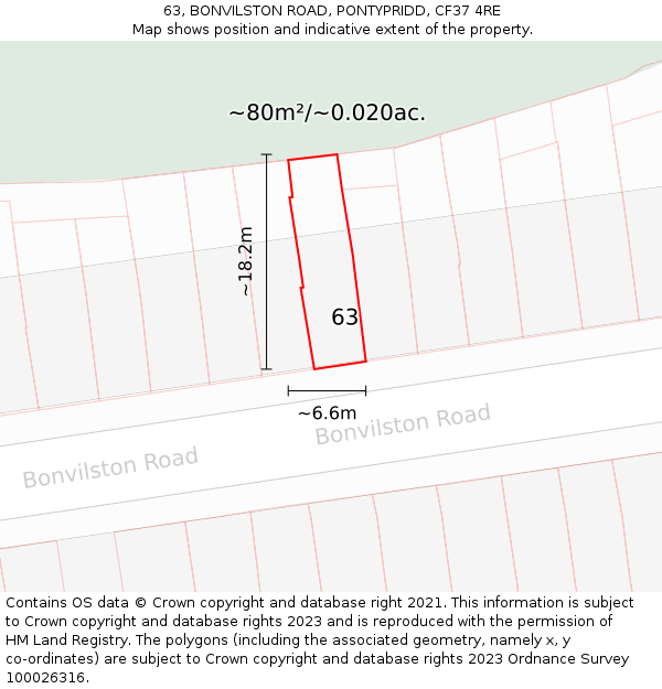 63, BONVILSTON ROAD, PONTYPRIDD, CF37 4RE: Plot and title map