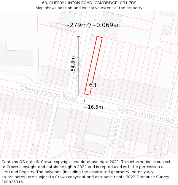 63, CHERRY HINTON ROAD, CAMBRIDGE, CB1 7BS: Plot and title map