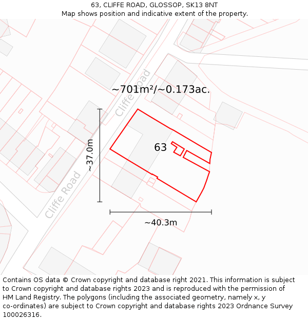 63, CLIFFE ROAD, GLOSSOP, SK13 8NT: Plot and title map