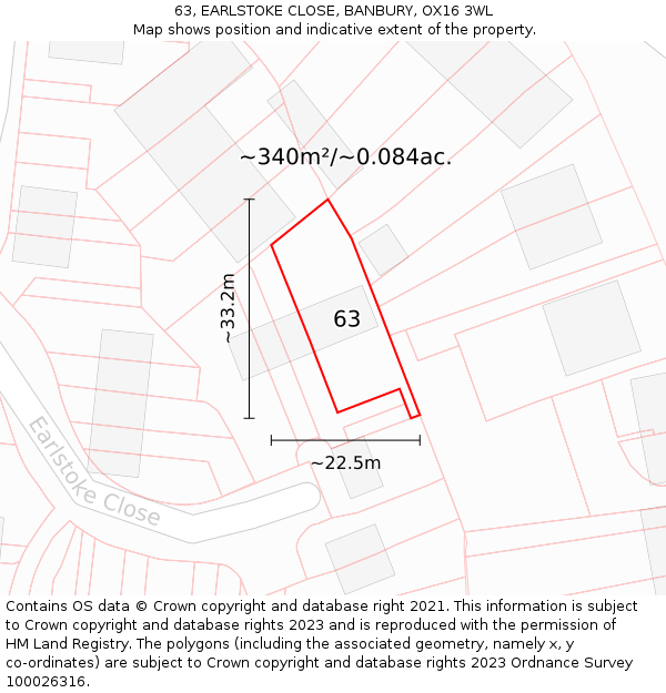 63, EARLSTOKE CLOSE, BANBURY, OX16 3WL: Plot and title map