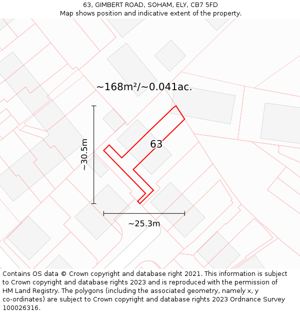 63, GIMBERT ROAD, SOHAM, ELY, CB7 5FD: Plot and title map