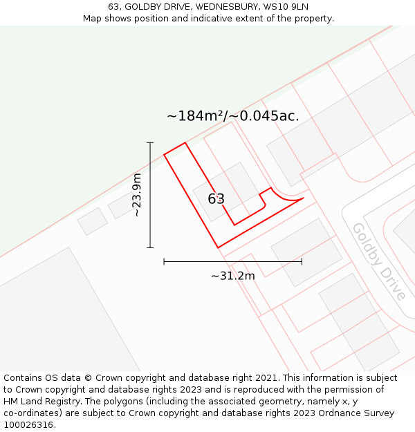 63, GOLDBY DRIVE, WEDNESBURY, WS10 9LN: Plot and title map