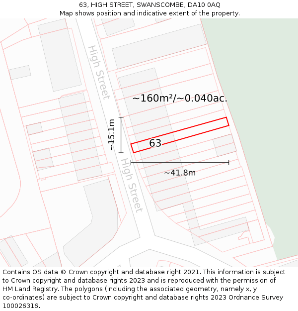 63, HIGH STREET, SWANSCOMBE, DA10 0AQ: Plot and title map