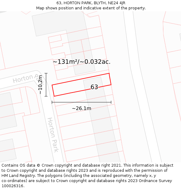 63, HORTON PARK, BLYTH, NE24 4JR: Plot and title map