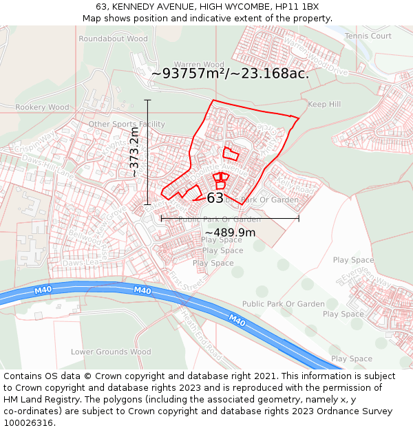 63, KENNEDY AVENUE, HIGH WYCOMBE, HP11 1BX: Plot and title map