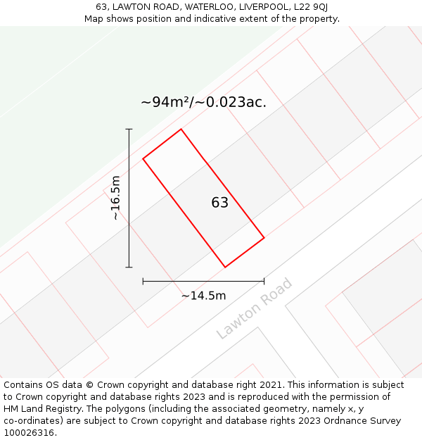 63, LAWTON ROAD, WATERLOO, LIVERPOOL, L22 9QJ: Plot and title map
