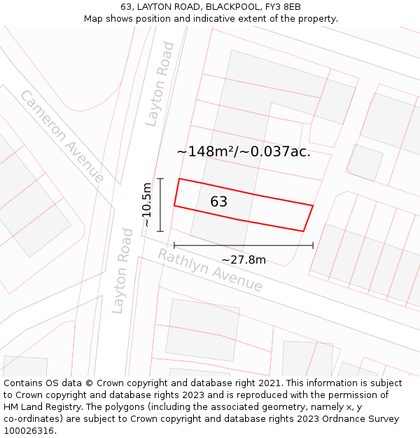 63, LAYTON ROAD, BLACKPOOL, FY3 8EB: Plot and title map