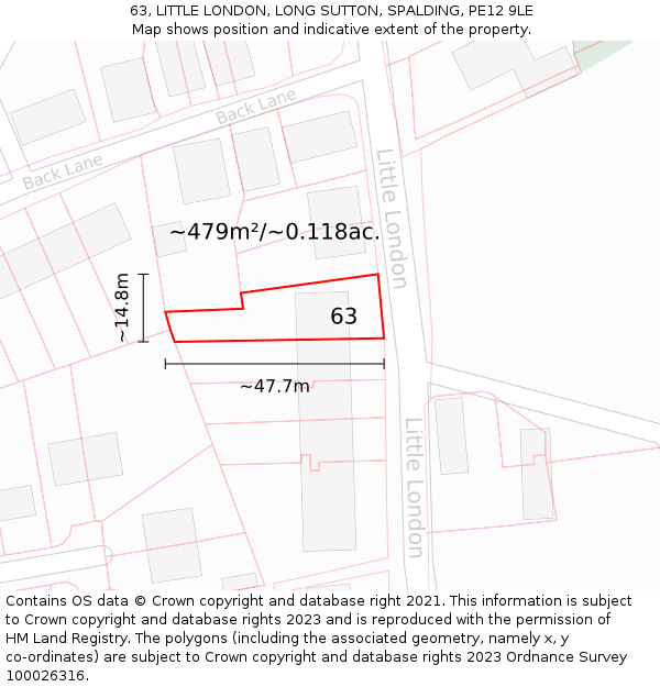 63, LITTLE LONDON, LONG SUTTON, SPALDING, PE12 9LE: Plot and title map