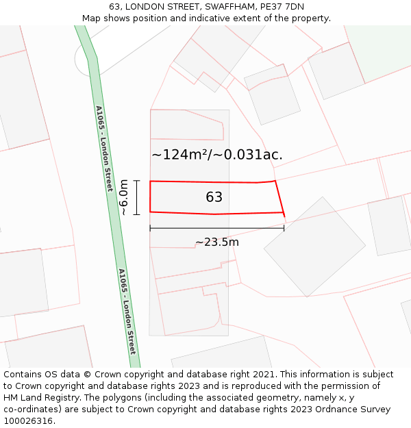 63, LONDON STREET, SWAFFHAM, PE37 7DN: Plot and title map