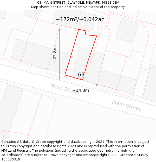 63, MAIN STREET, CLAYPOLE, NEWARK, NG23 5BA: Plot and title map