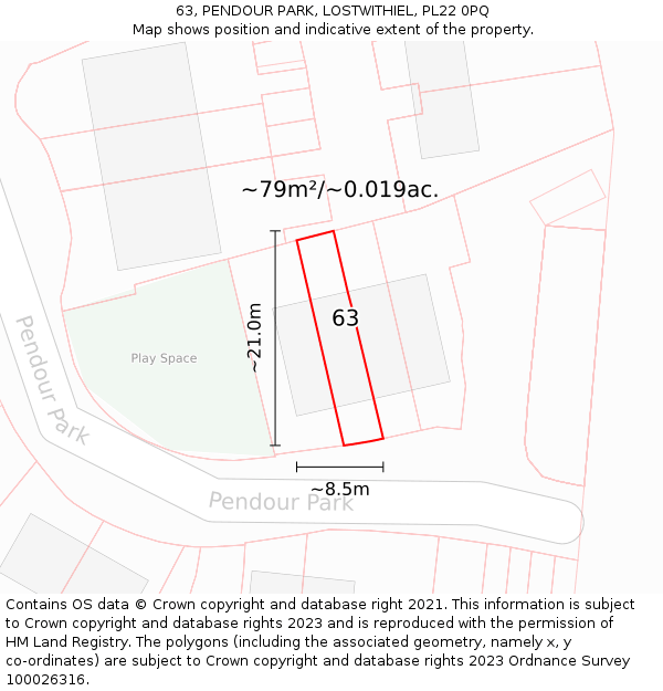 63, PENDOUR PARK, LOSTWITHIEL, PL22 0PQ: Plot and title map
