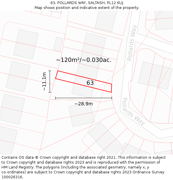 63, POLLARDS WAY, SALTASH, PL12 6UJ: Plot and title map