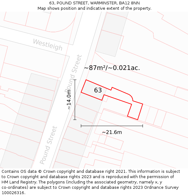 63, POUND STREET, WARMINSTER, BA12 8NN: Plot and title map