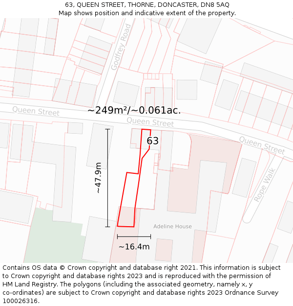 63, QUEEN STREET, THORNE, DONCASTER, DN8 5AQ: Plot and title map